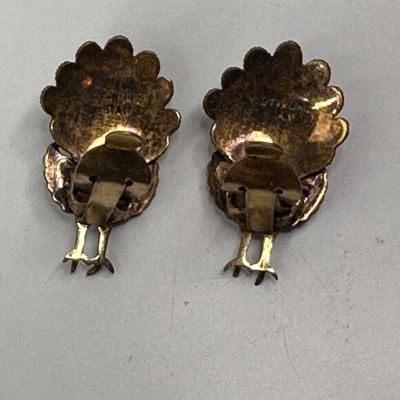 Vintage Peacock Brooch Pin & Earrings Set Sterling Siam Enamel Articulating - Picture 8 of 10